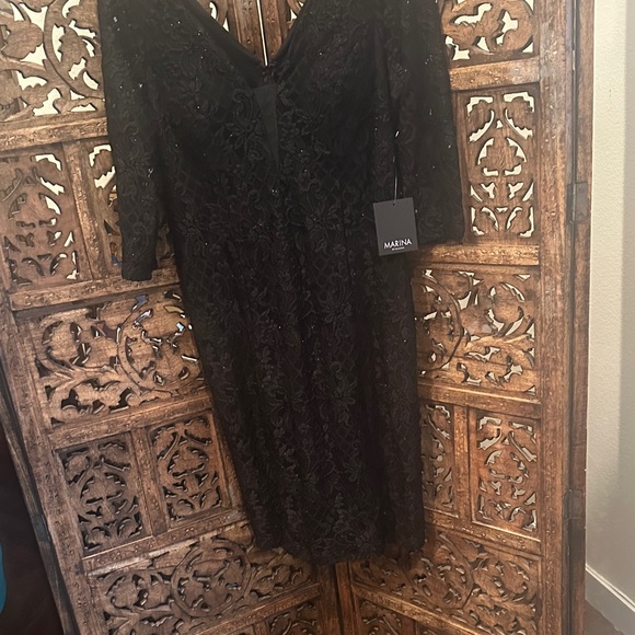 MARINA Dresses & Skirts - MARINA Elegant Black Lace Long Sleeve Dress NWT size 12
